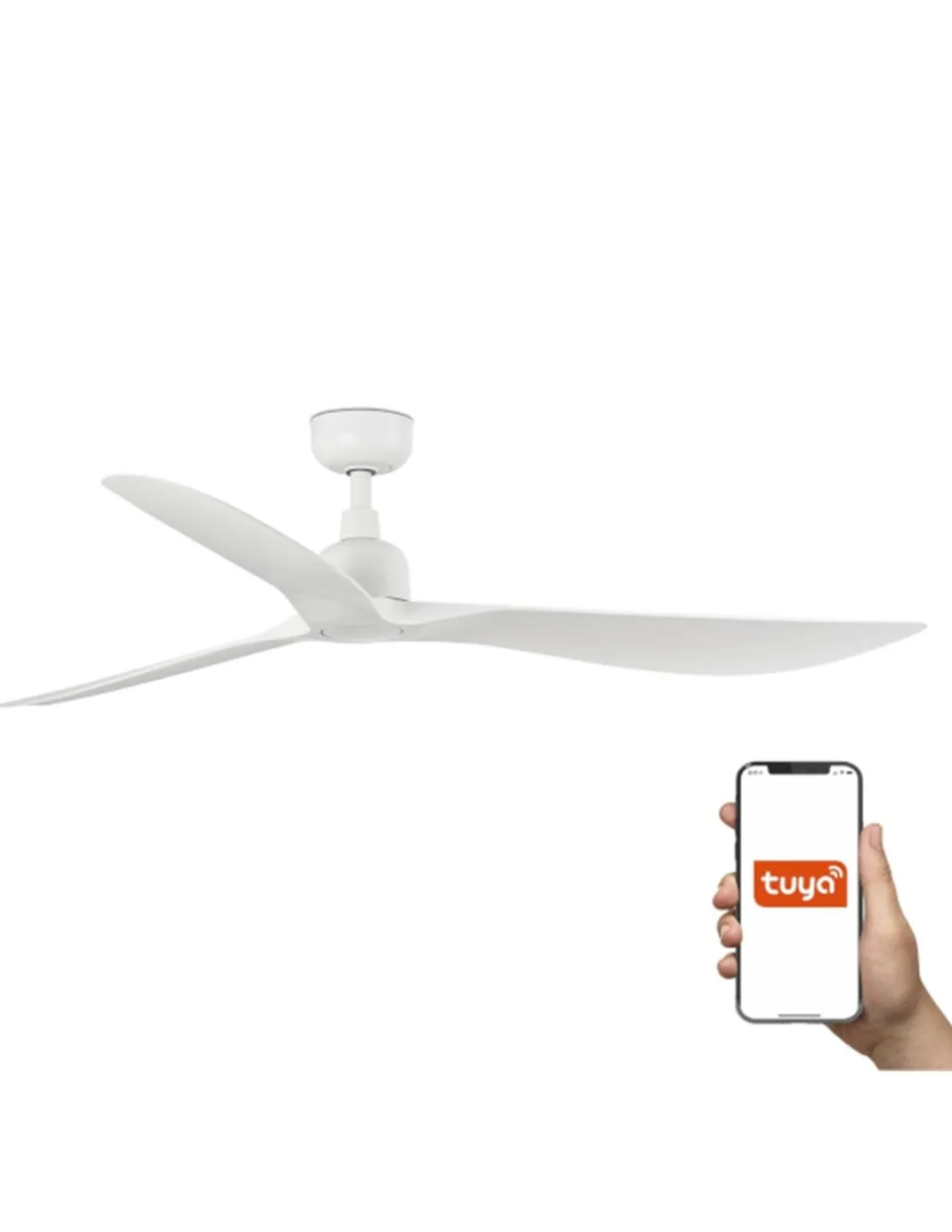 Ventilador de techo inteligente Outwood L - Faro - Ventilador apto exterior (IP44), sin luz, blanco