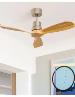 Ventilador de techo Mini Lantau - Faro - Ventilador pequeño sin luz, silencioso, niquel mate/pino