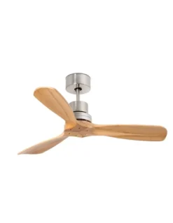 Ventilador de techo Mini Lantau - Faro - Ventilador pequeño sin luz, silencioso, niquel mate/pino