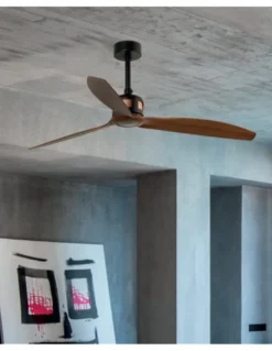 Ventilador de techo negro/madera sin luz y motor DC Copper - Faro