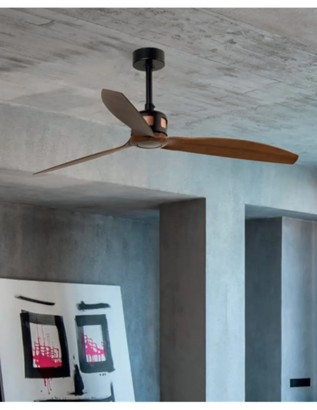 Ventilador de techo negro/madera sin luz y motor DC Copper - Faro