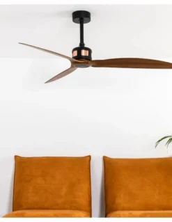 Ventilador de techo negro/madera sin luz y motor DC Copper - Faro