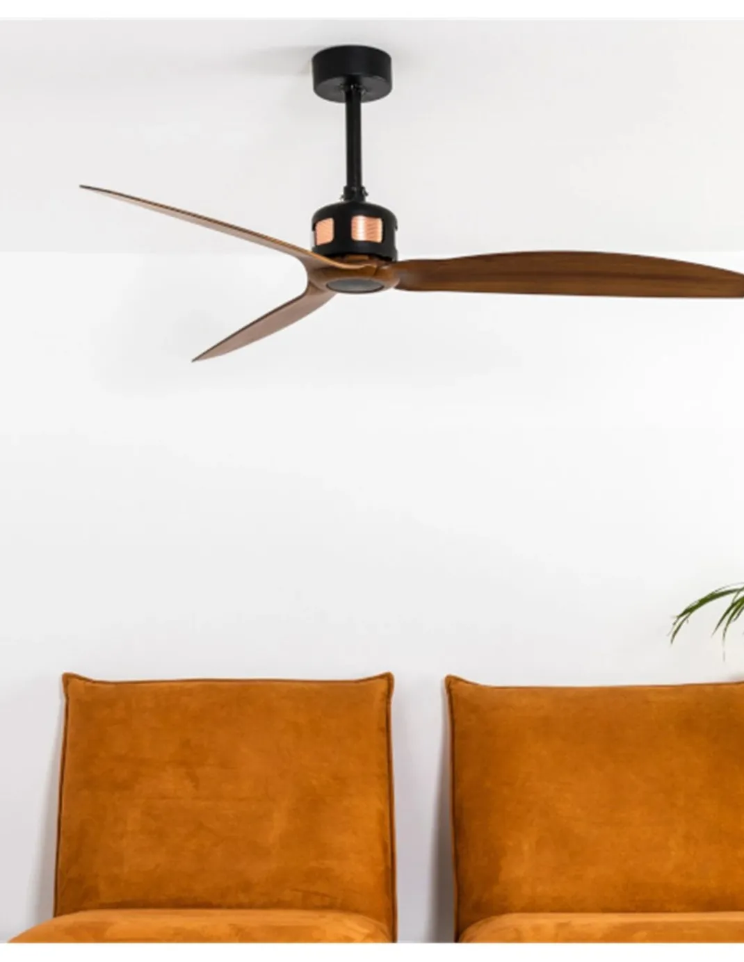 Ventilador de techo negro/madera sin luz y motor DC Copper - Faro