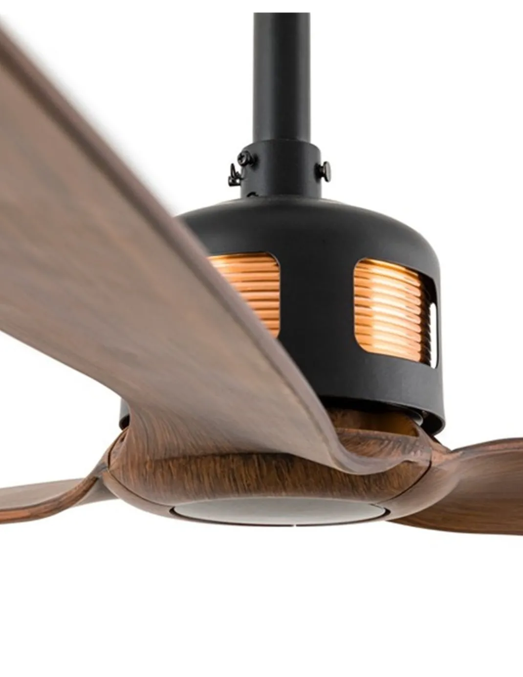 Ventilador de techo negro/madera sin luz y motor DC Copper - Faro