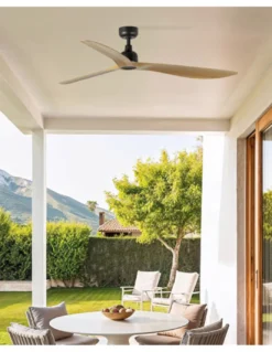 Ventilador de techo Outwood L Smart - Faro - Ventilador sin luz apto para exteriores, madera roble