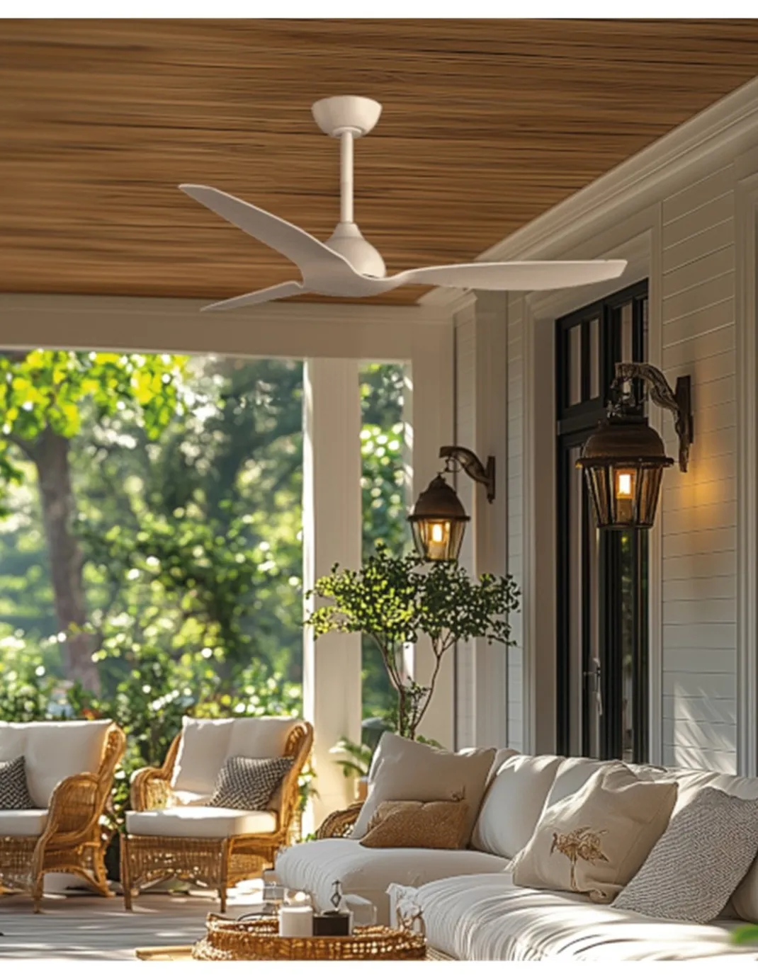 Ventilador de techo sin luz Duero - ALG - Ventilador elegante para exterior en blanco
