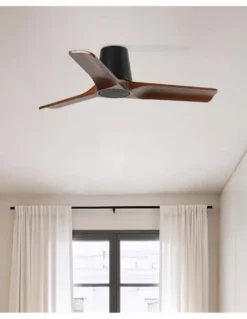 Ventilador de techo sin luz Heywood Tub S - Faro - Palas FSC de nogal, motor DC