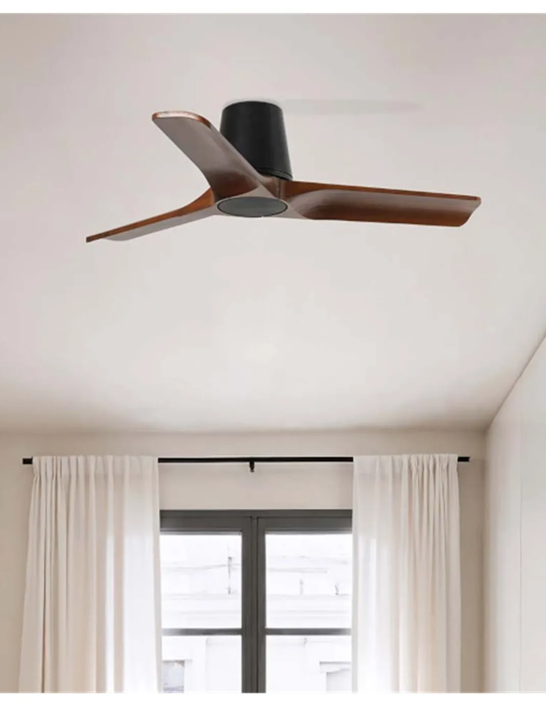 Ventilador de techo sin luz Heywood Tub S - Faro - Palas FSC de nogal, motor DC