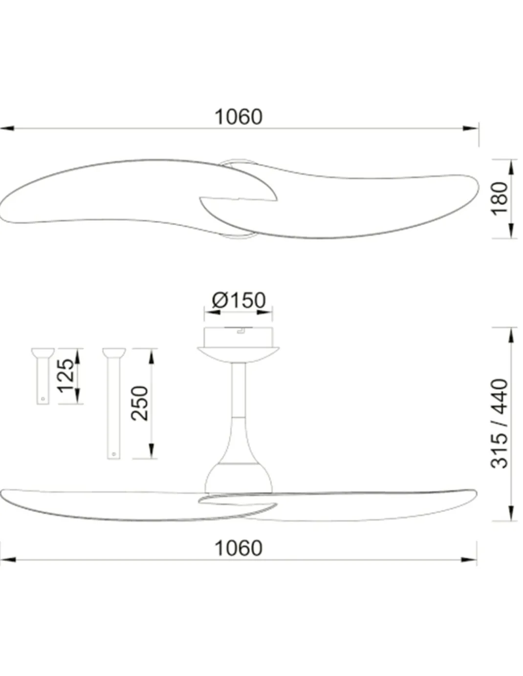 Ventilador de techo sin luz IPANEMA - Mantra - Ventilador silencioso de diseño contemporáneo con 2 aspas reversibles