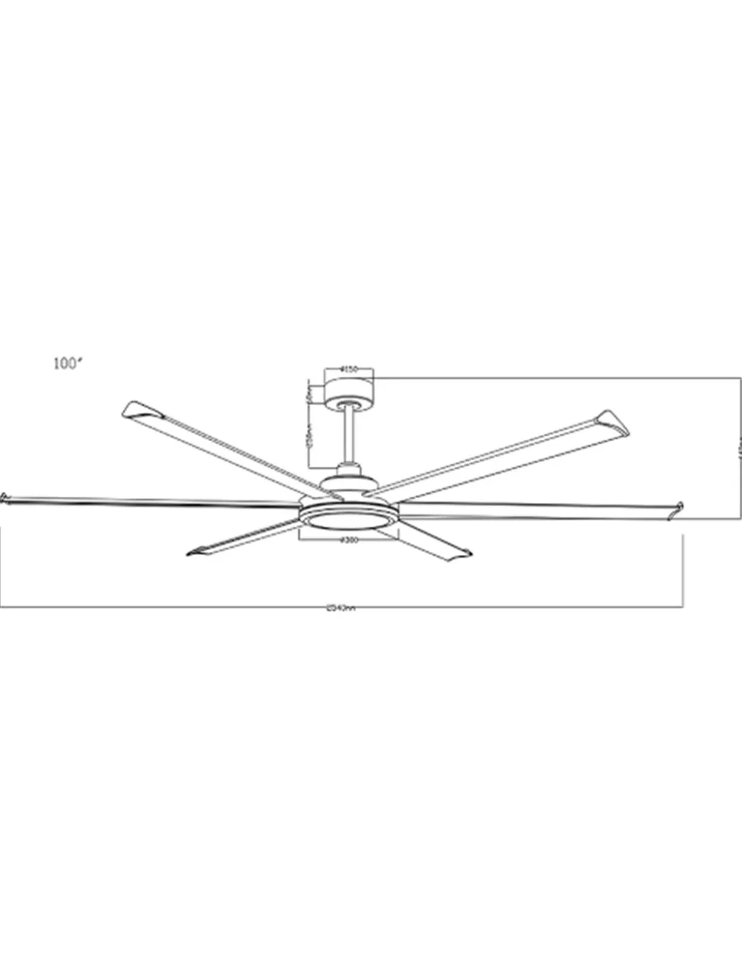 Ventilador de techo sin luz Niágara - ALG - Ventilador industrial negro para grandes superficies con 6 aspas