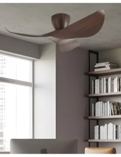 Ventilador de techo sin luz Venice (madera oscura) - AJP - Ventilador pequeño de diseño moderno, palas curvadas y modo brisa