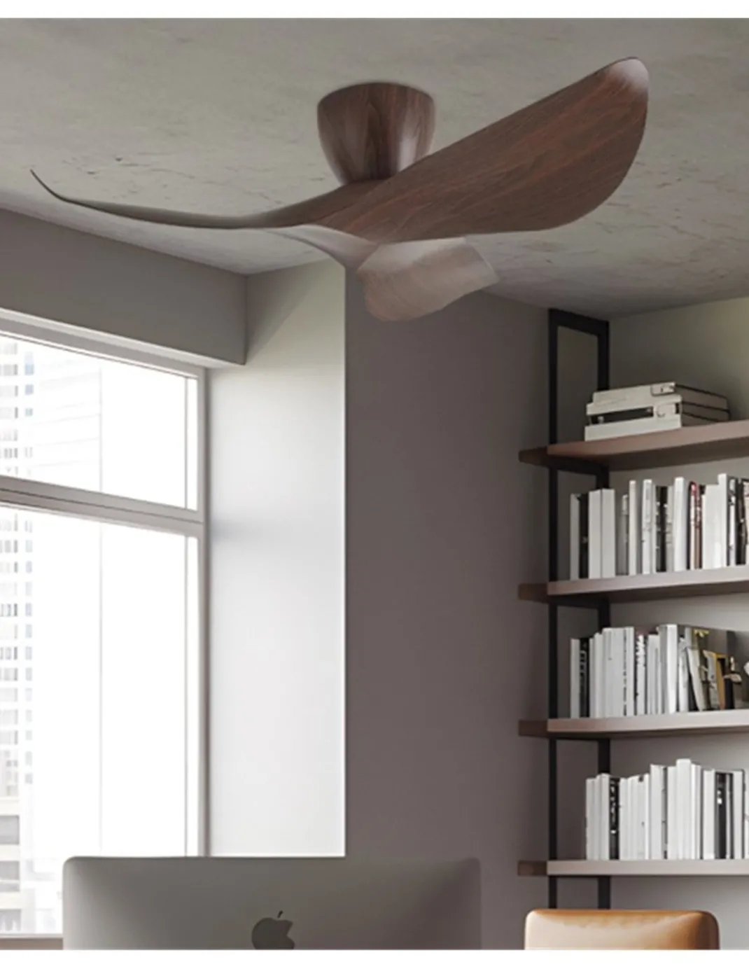 Ventilador de techo sin luz Venice (madera oscura) - AJP - Ventilador pequeño de diseño moderno, palas curvadas y modo brisa
